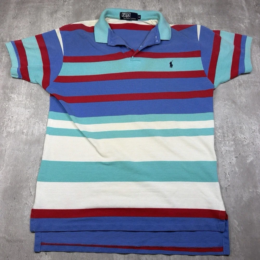 Vintage Polo By Ralph Lauren Multicolor Block Striped Polo Mens M Pony Y2K